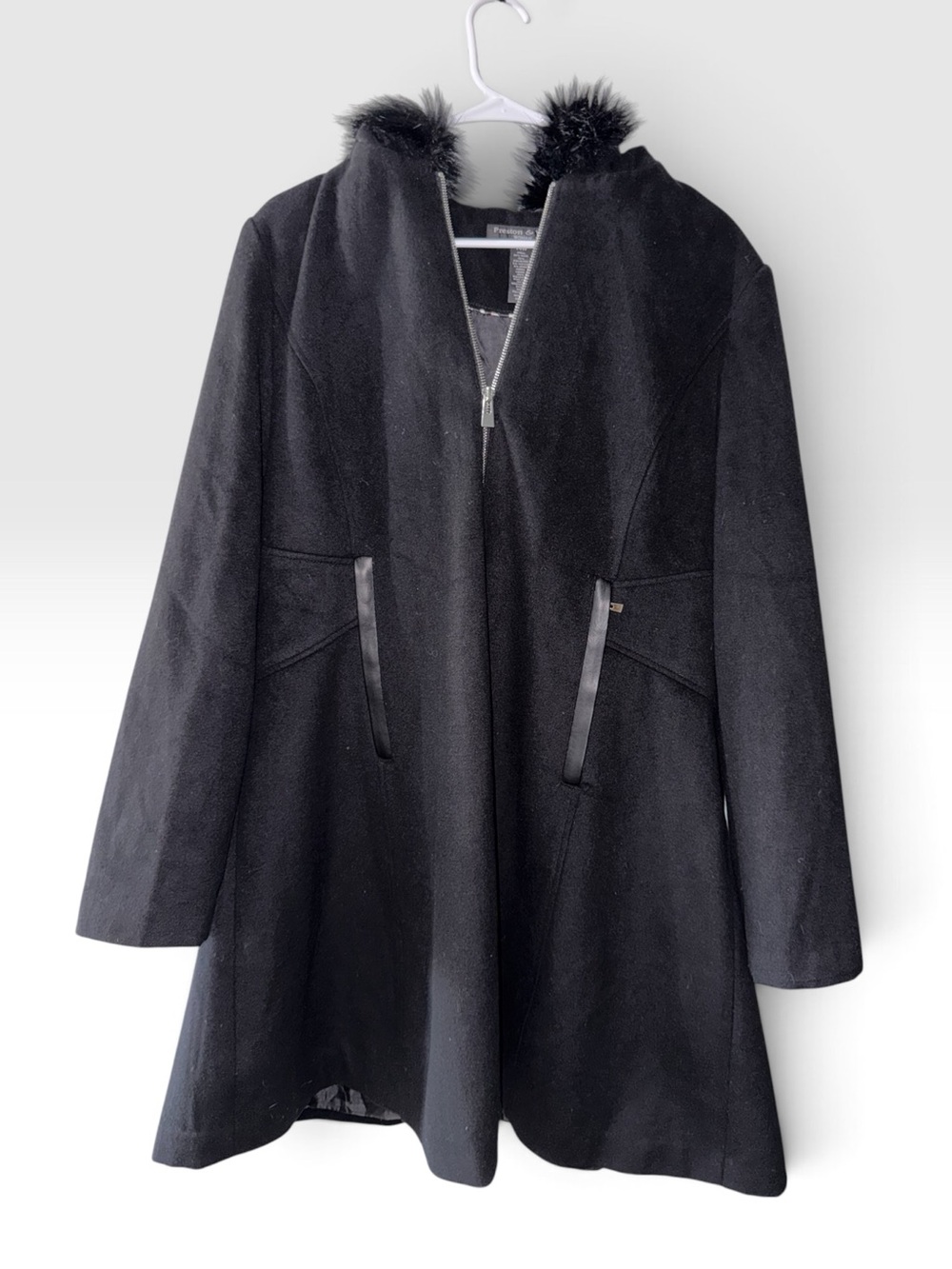 NWT Preston & York Black Faux Fur Hooded Mob Wife Full Zip Coat 14W Old Money